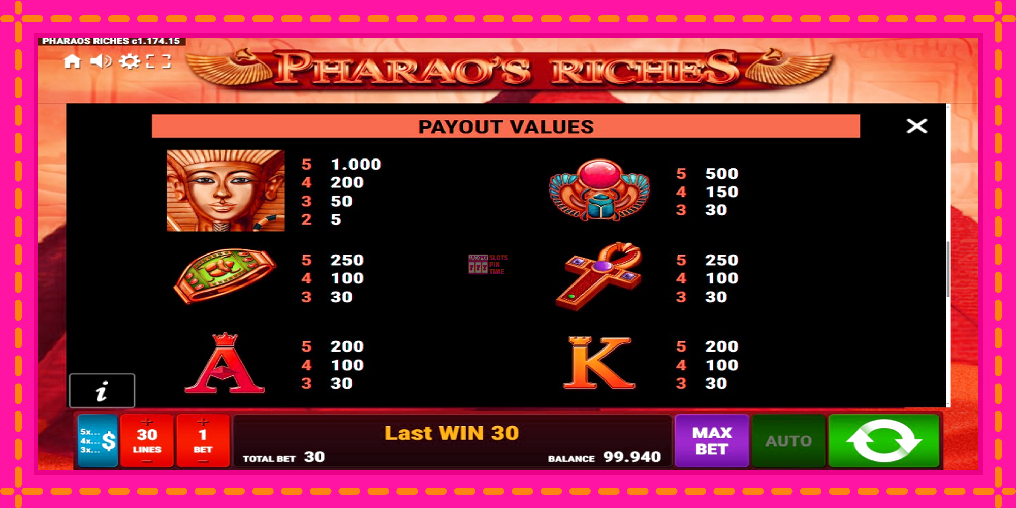 Slot machine Pharaos Riches gratuitamente, immagine 7