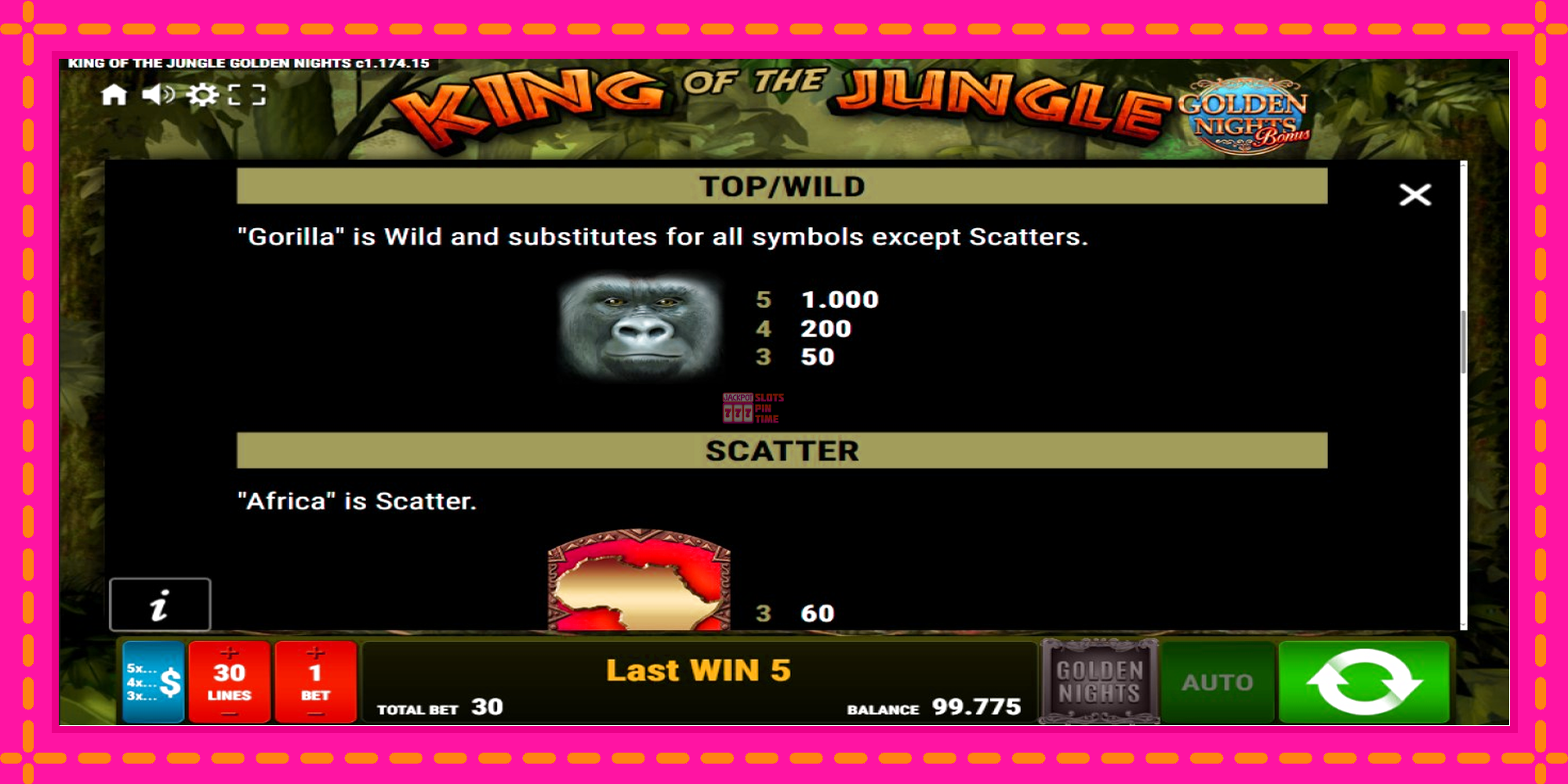 Slot machine King of the Jungle Golden Nights gratuitamente, immagine 5