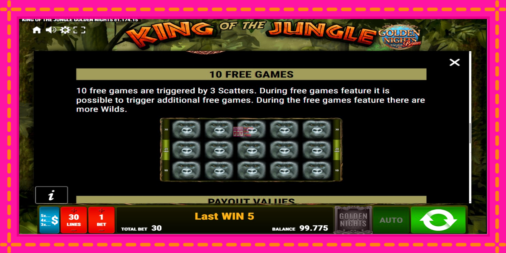 Slot machine King of the Jungle Golden Nights gratuitamente, immagine 6