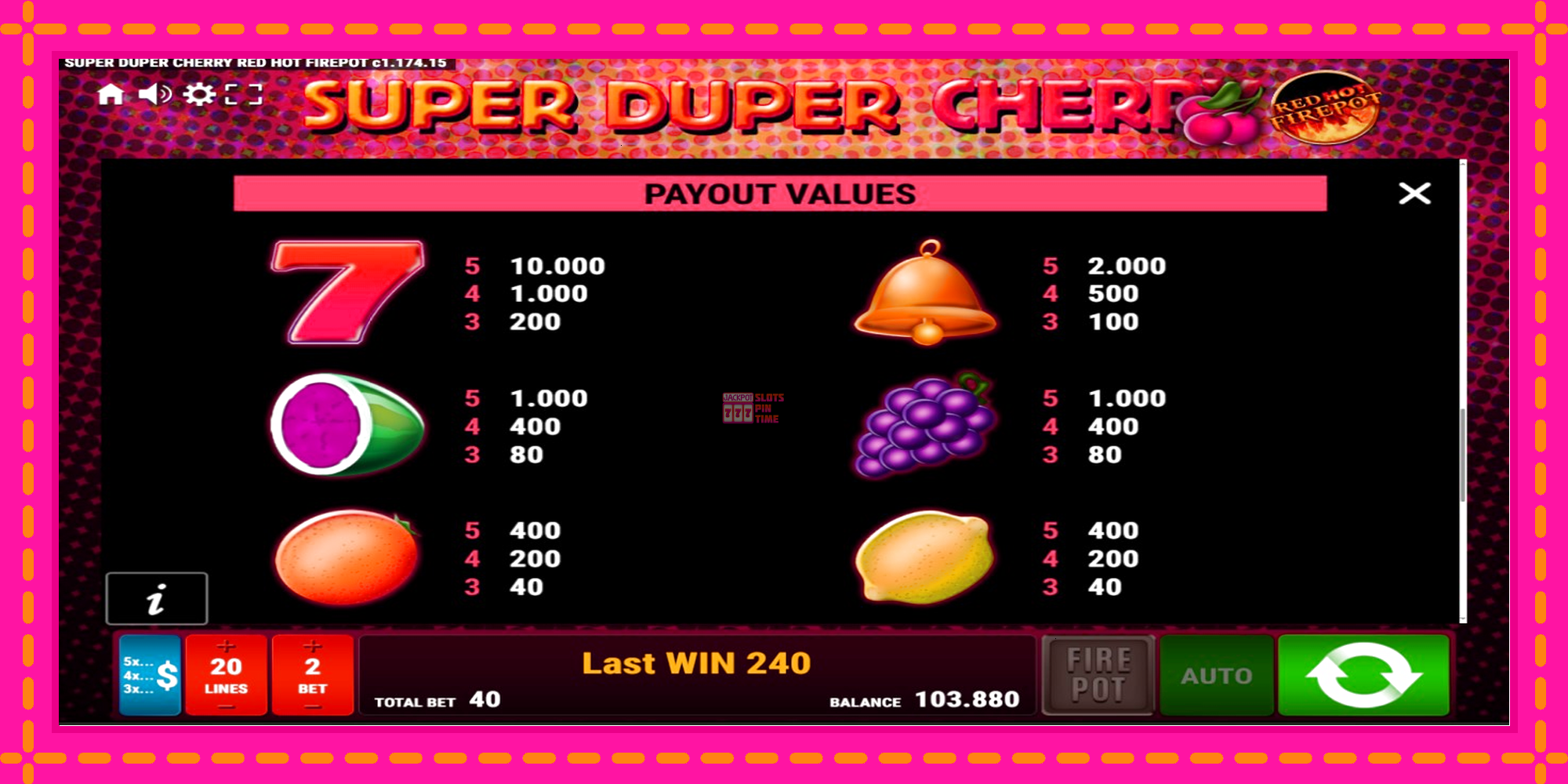 Slot machine Super Duper Cherry Red Hot Firepot gratuitamente, immagine 6