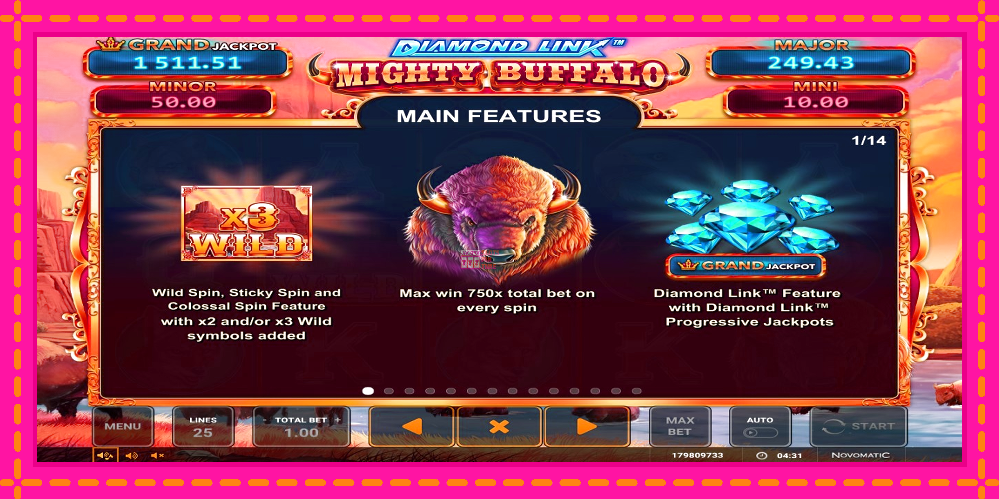 Slot machine Diamond Link Mighty Buffalo gratuitamente, immagine 3