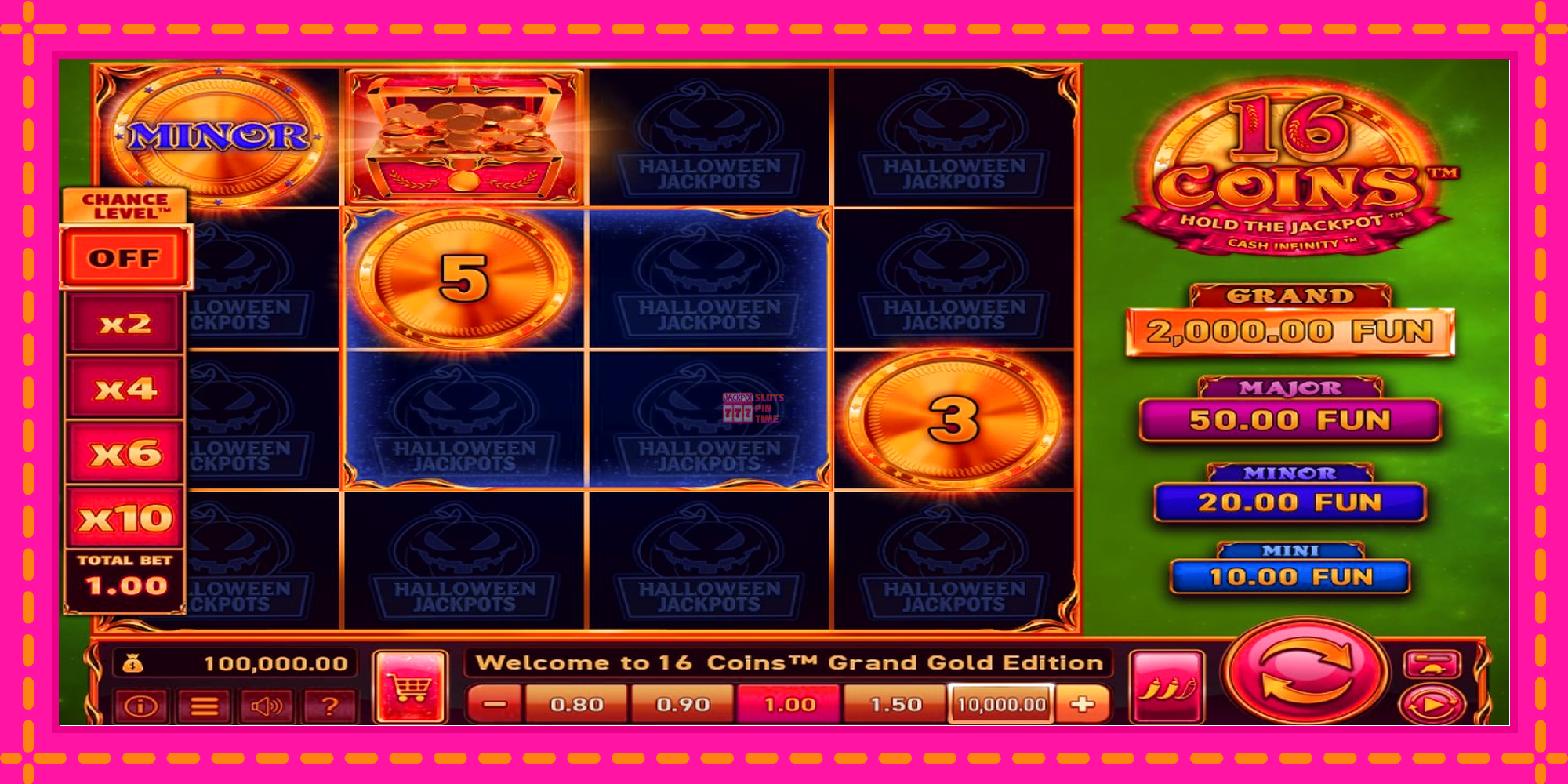 Slot machine 16 Coins Grand Gold Edition Halloween Jackpots gratuitamente, immagine 1