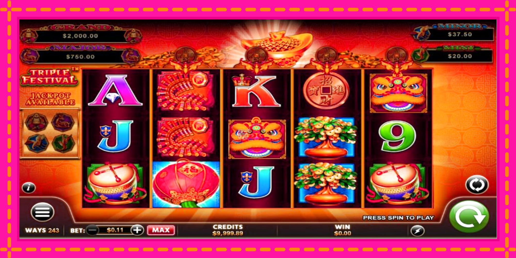 Slot machine Fu Lai Cai Lai Triple Festival gratuitamente, immagine 2