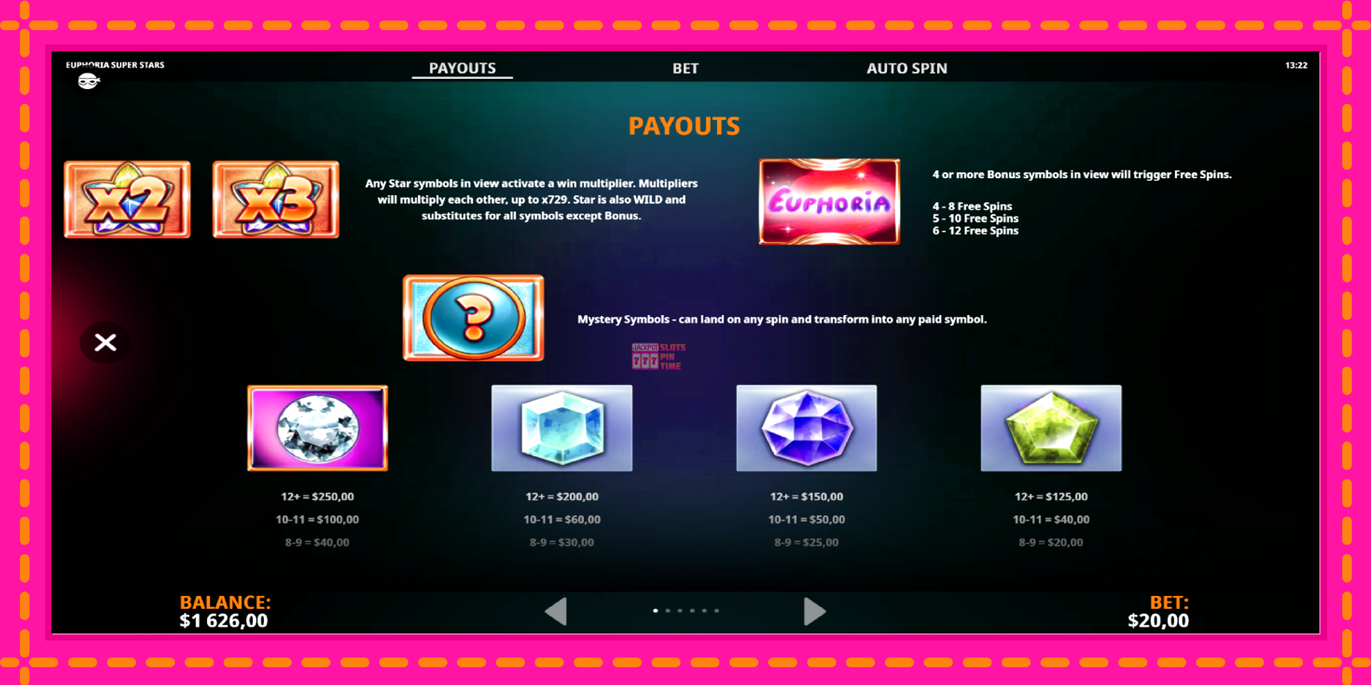 Slot machine Euphoria Super Stars gratuitamente, immagine 5