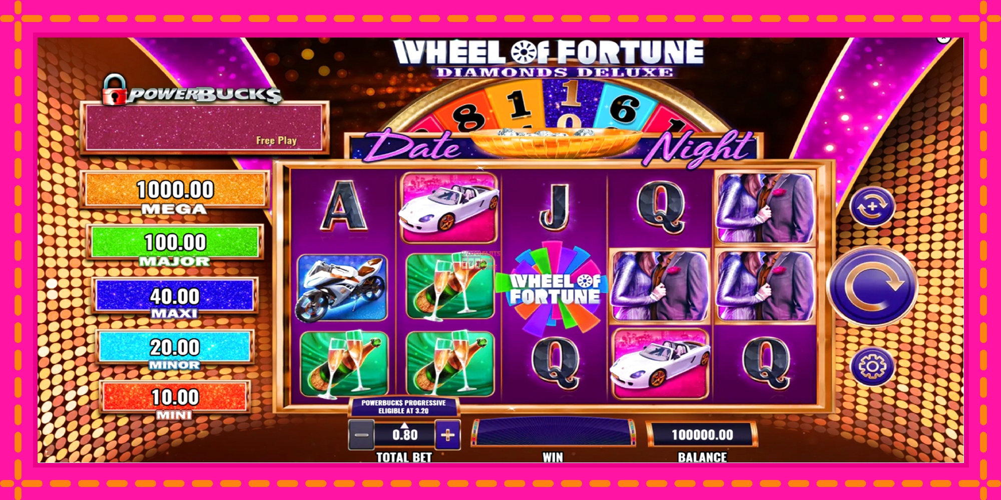 Slot machine PowerBucks Wheel of Fortune Diamonds Deluxe Date Night gratuitamente, immagine 2