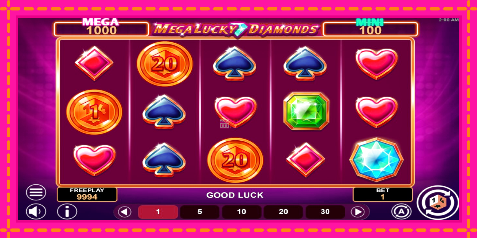 Slot machine Mega Lucky Diamonds Hold & Win gratuitamente, immagine 2