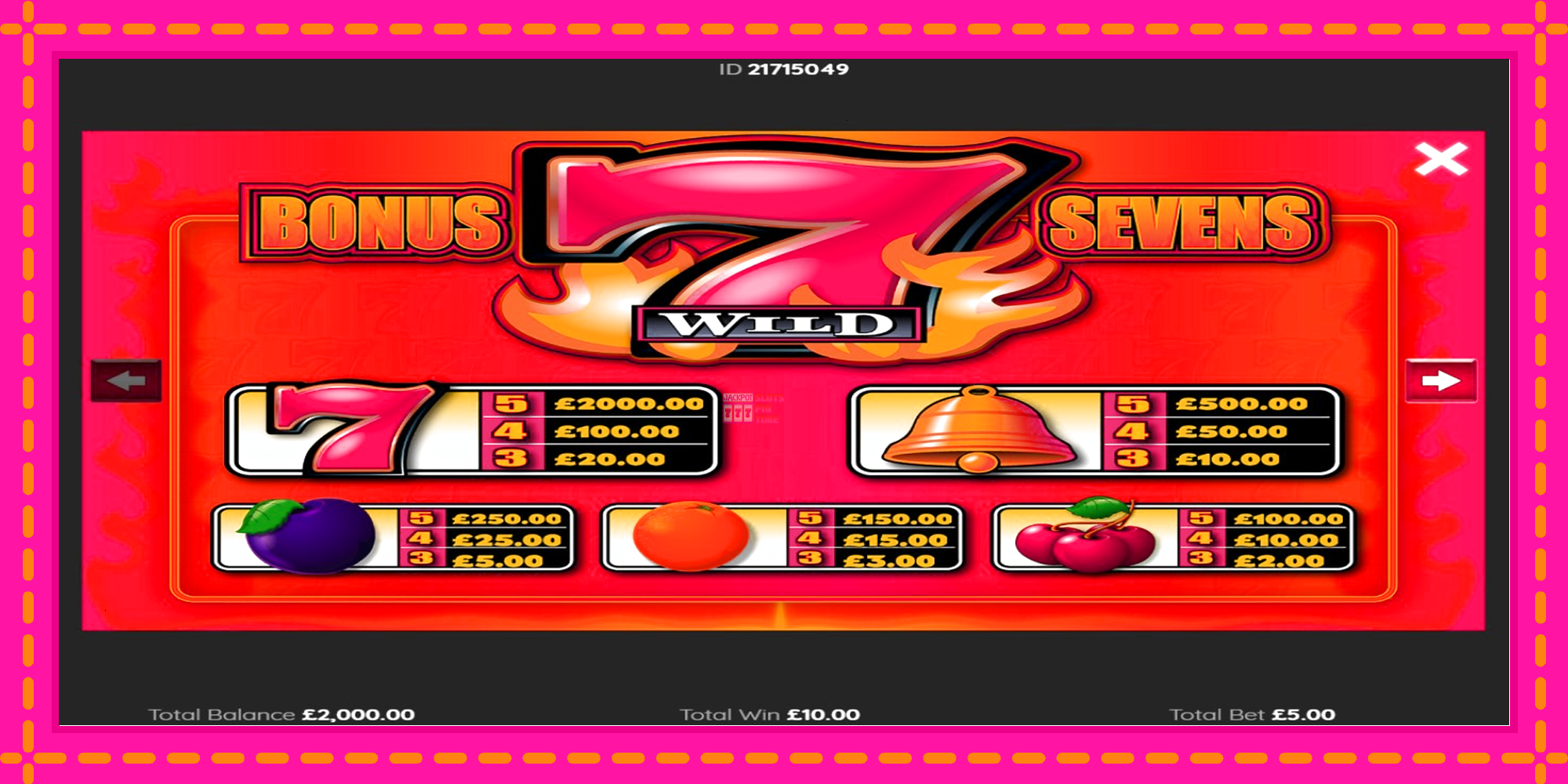 Slot machine Bonus Sevens Wild gratuitamente, immagine 3