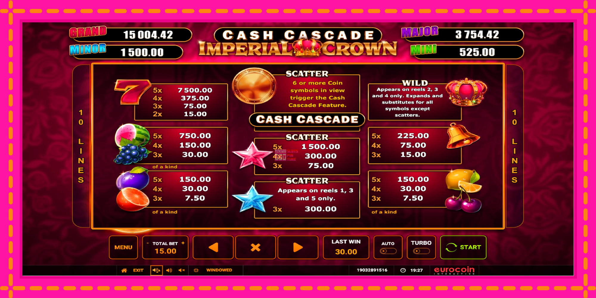 Slot machine Cash Cascade Imperial Crown gratuitamente, immagine 5