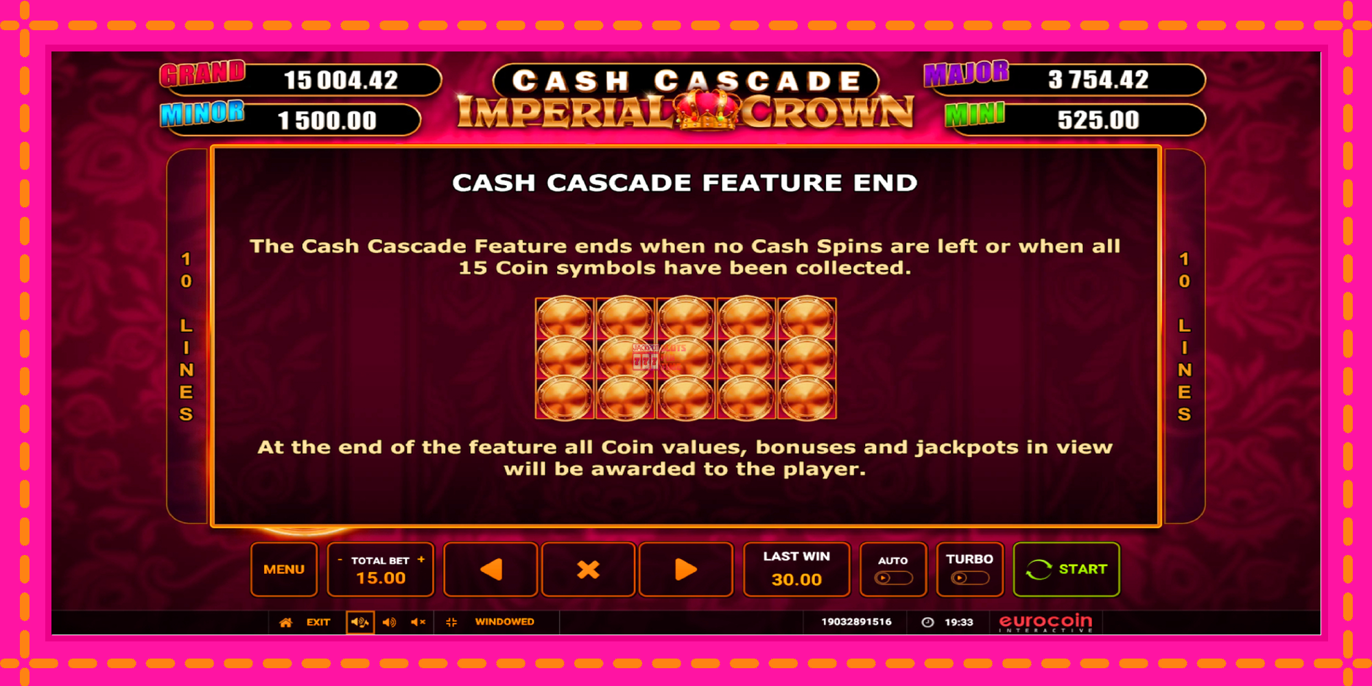 Slot machine Cash Cascade Imperial Crown gratuitamente, immagine 7