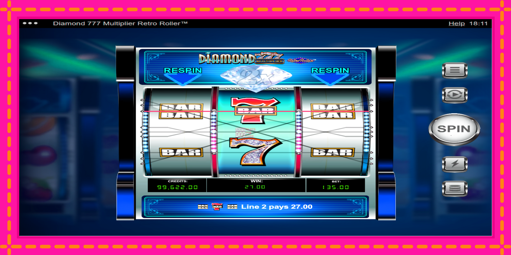 Slot machine Diamond 777 Multiplier Retro Roller gratuitamente, immagine 3