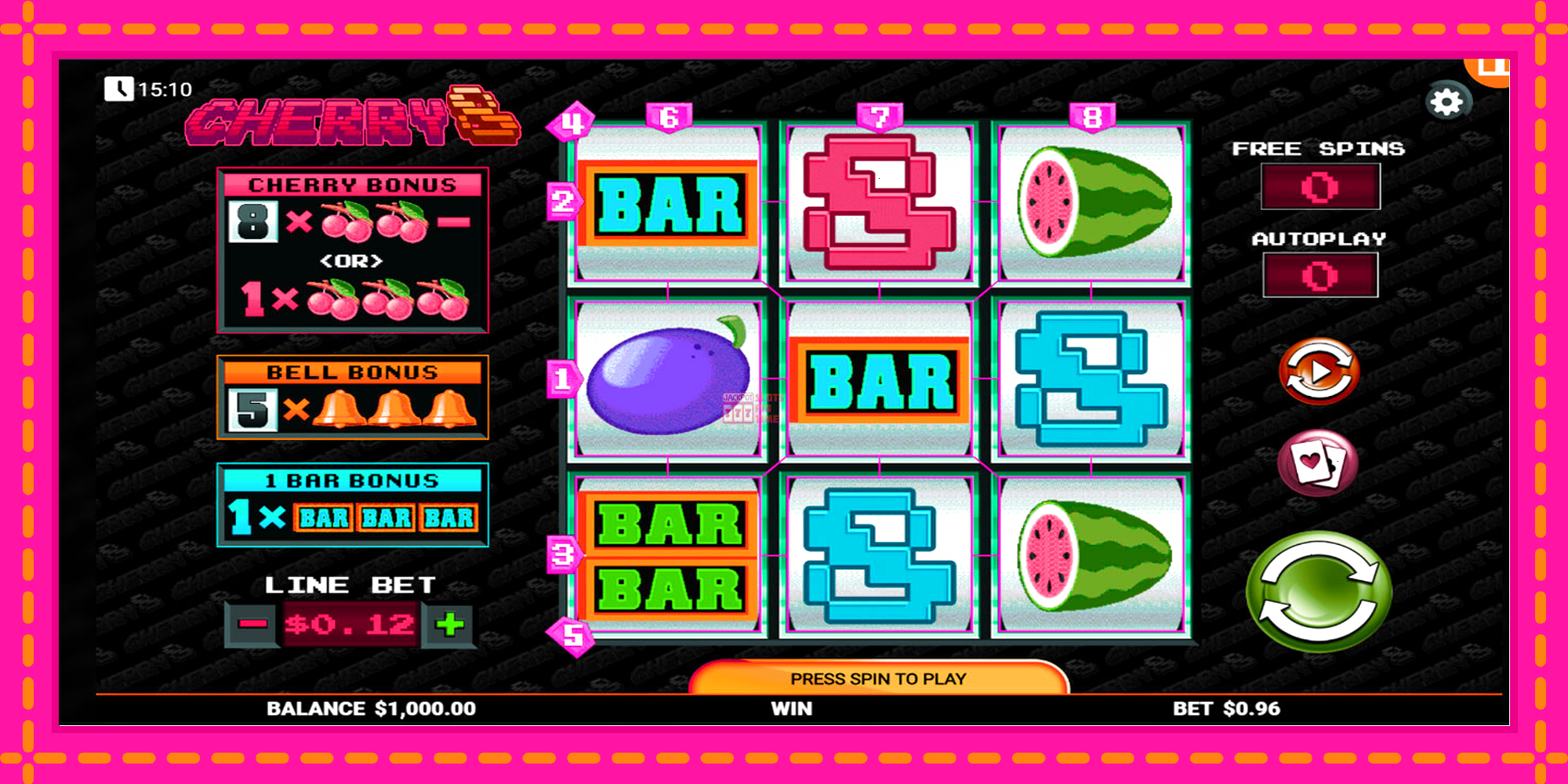 Slot machine Cherry8 gratuitamente, immagine 1