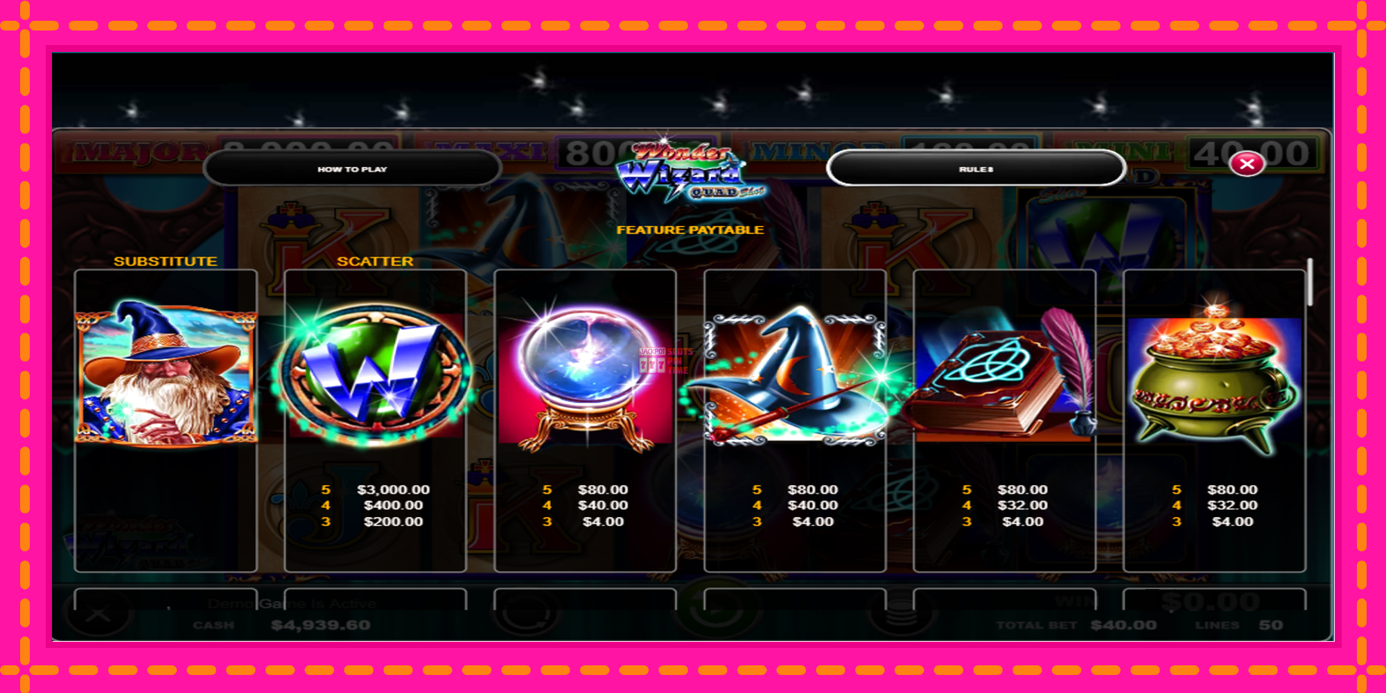 Slot machine Wonder Wizard Quad Shot gratuitamente, immagine 3