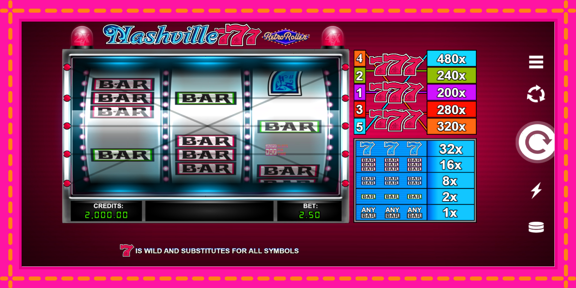 Slot machine Nashville 777 Retro Roller gratuitamente, immagine 1