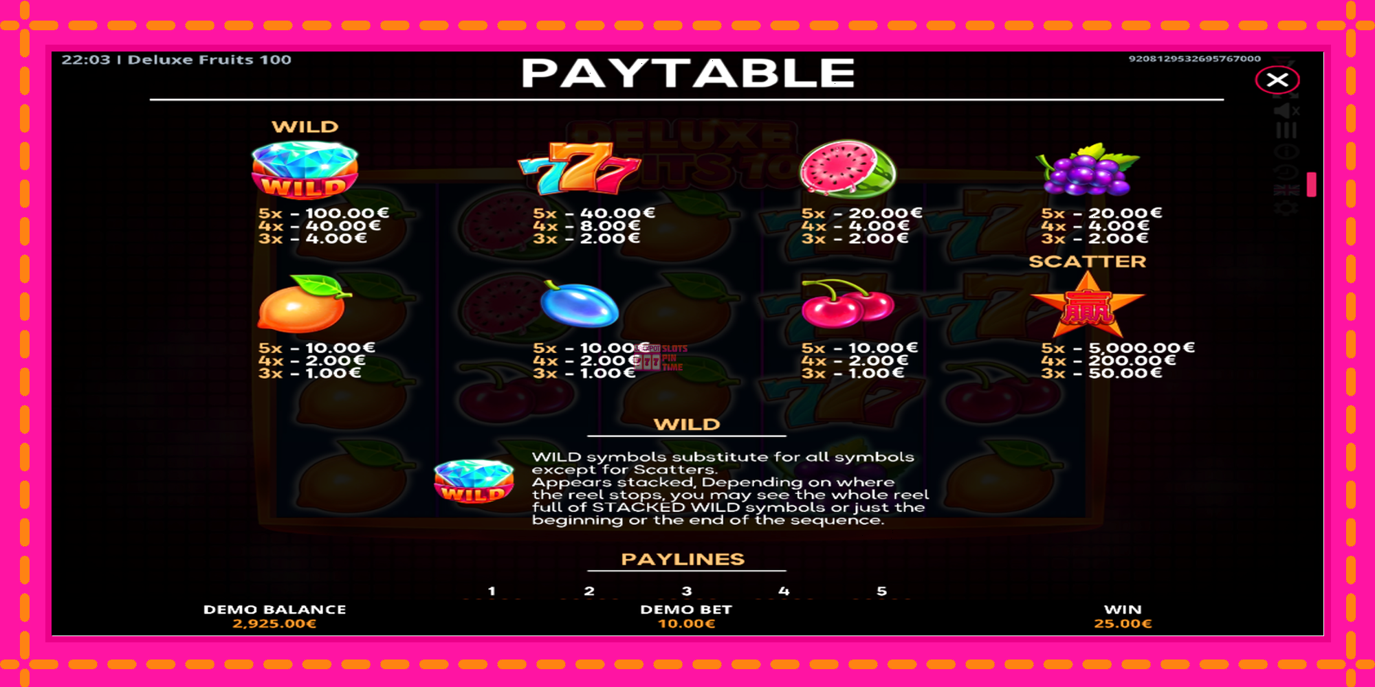 Slot machine Deluxe Fruits 100 gratuitamente, immagine 3