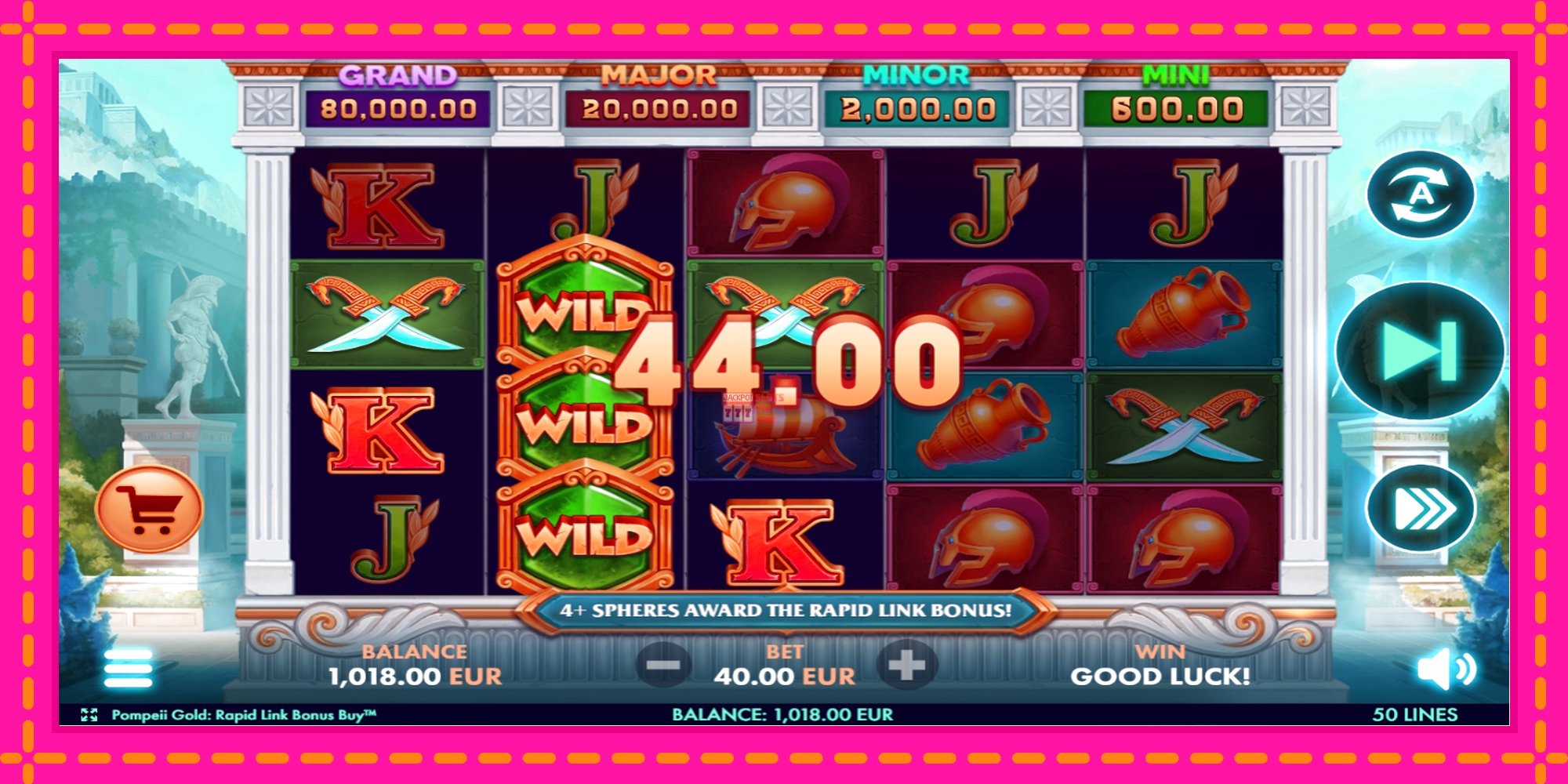 Slot machine Pompeii Gold Rapid Link Bonus Buy gratuitamente, immagine 4