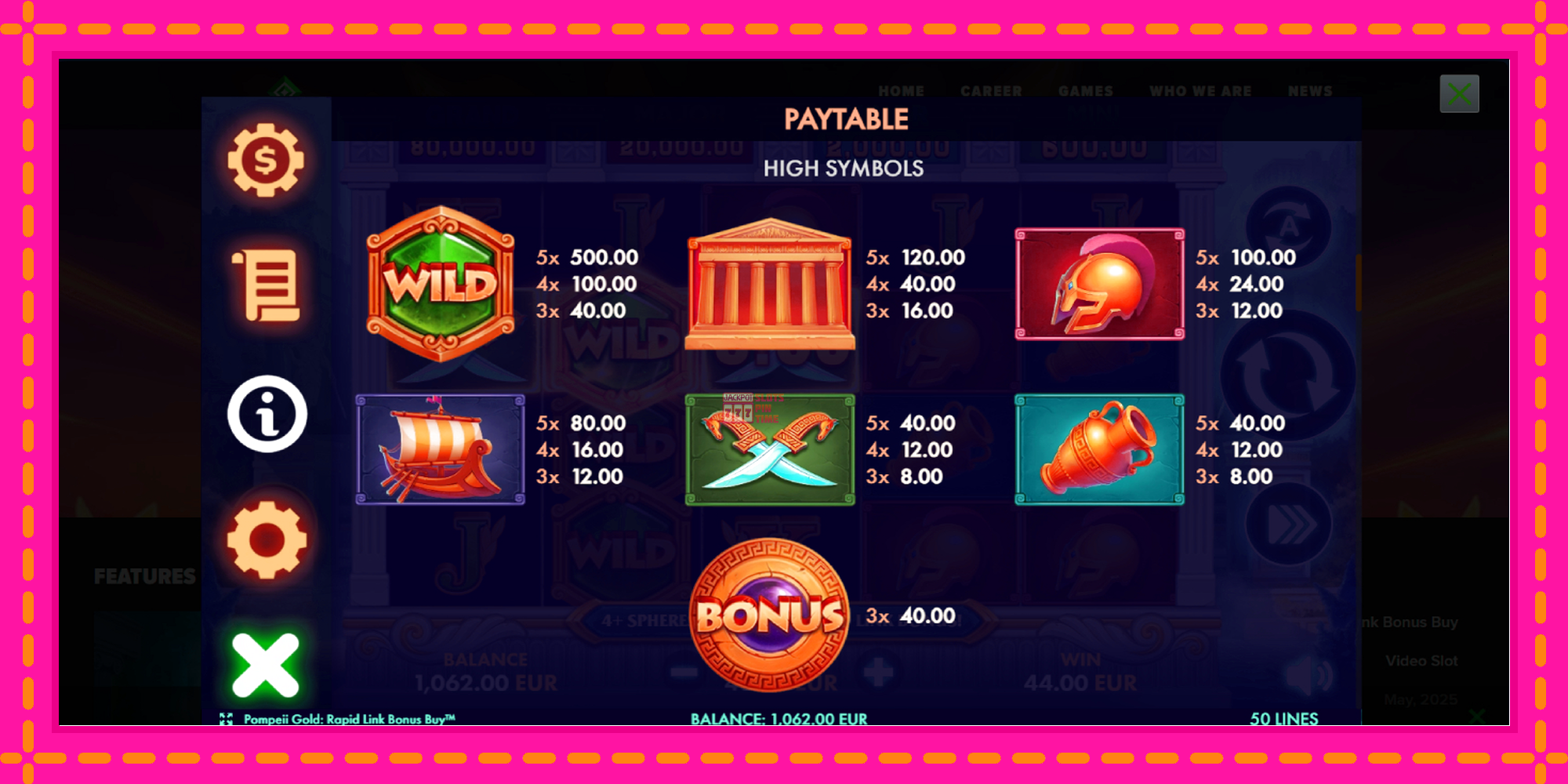 Slot machine Pompeii Gold Rapid Link Bonus Buy gratuitamente, immagine 6