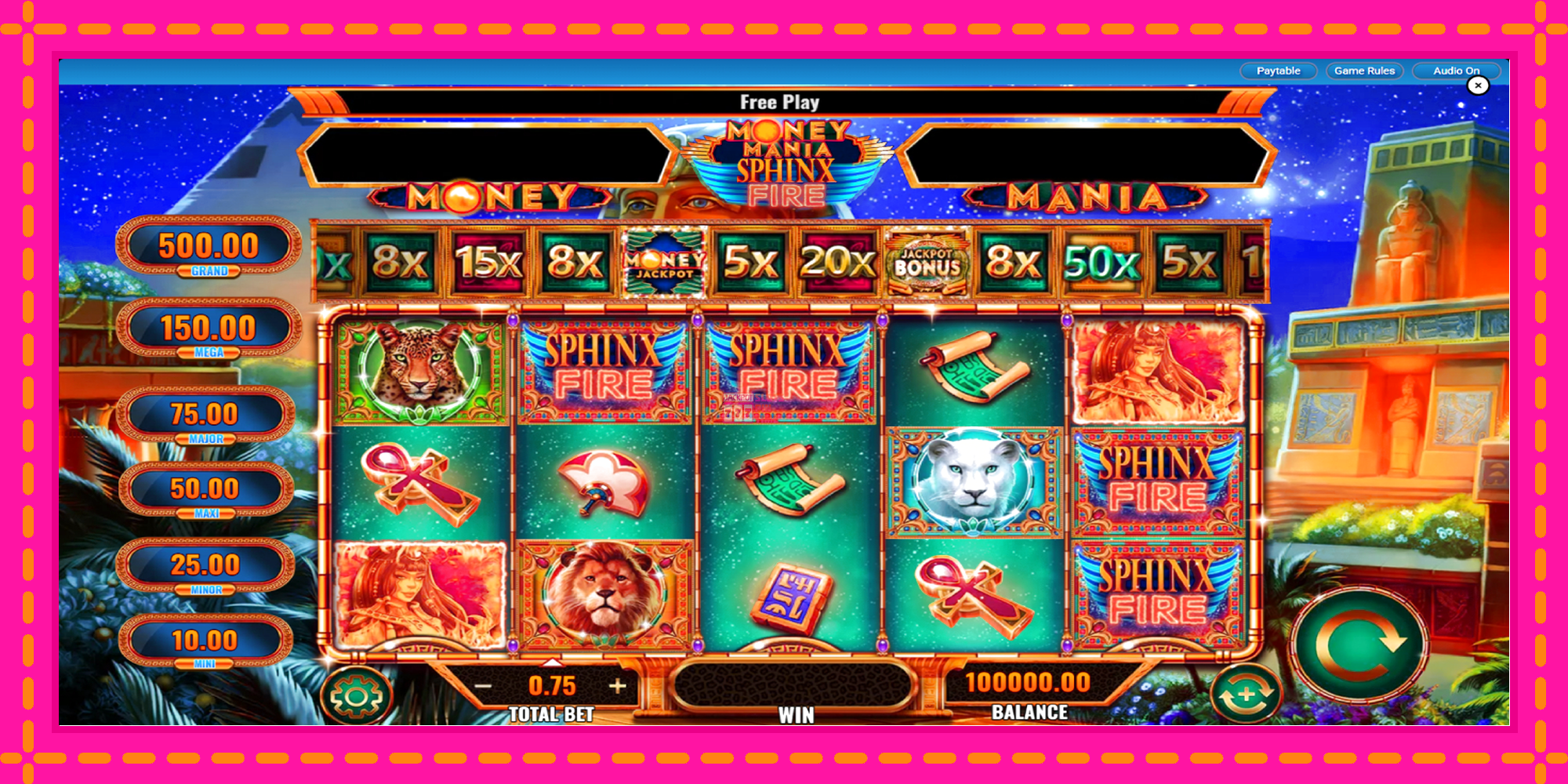 Slot machine Money Mania Sphinx Fire gratuitamente, immagine 2