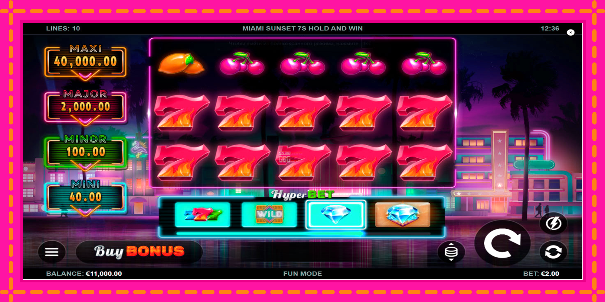 Slot machine Miami Sunset 7s Hold and Win gratuitamente, immagine 1