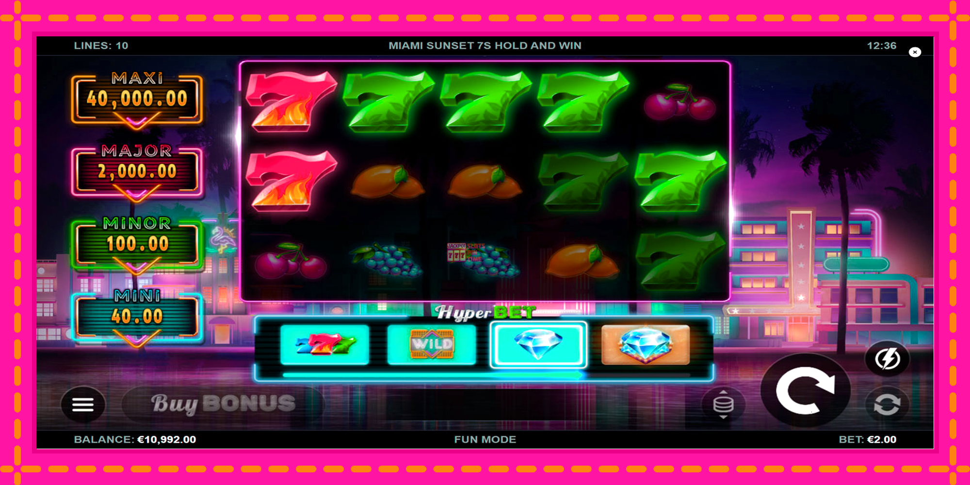 Slot machine Miami Sunset 7s Hold and Win gratuitamente, immagine 2