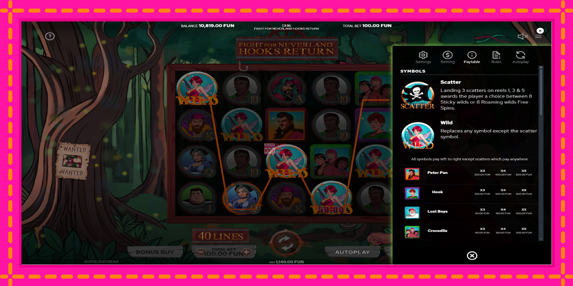 Slot machine Fight for Neverland: Hooks Return gratuitamente, immagine 5