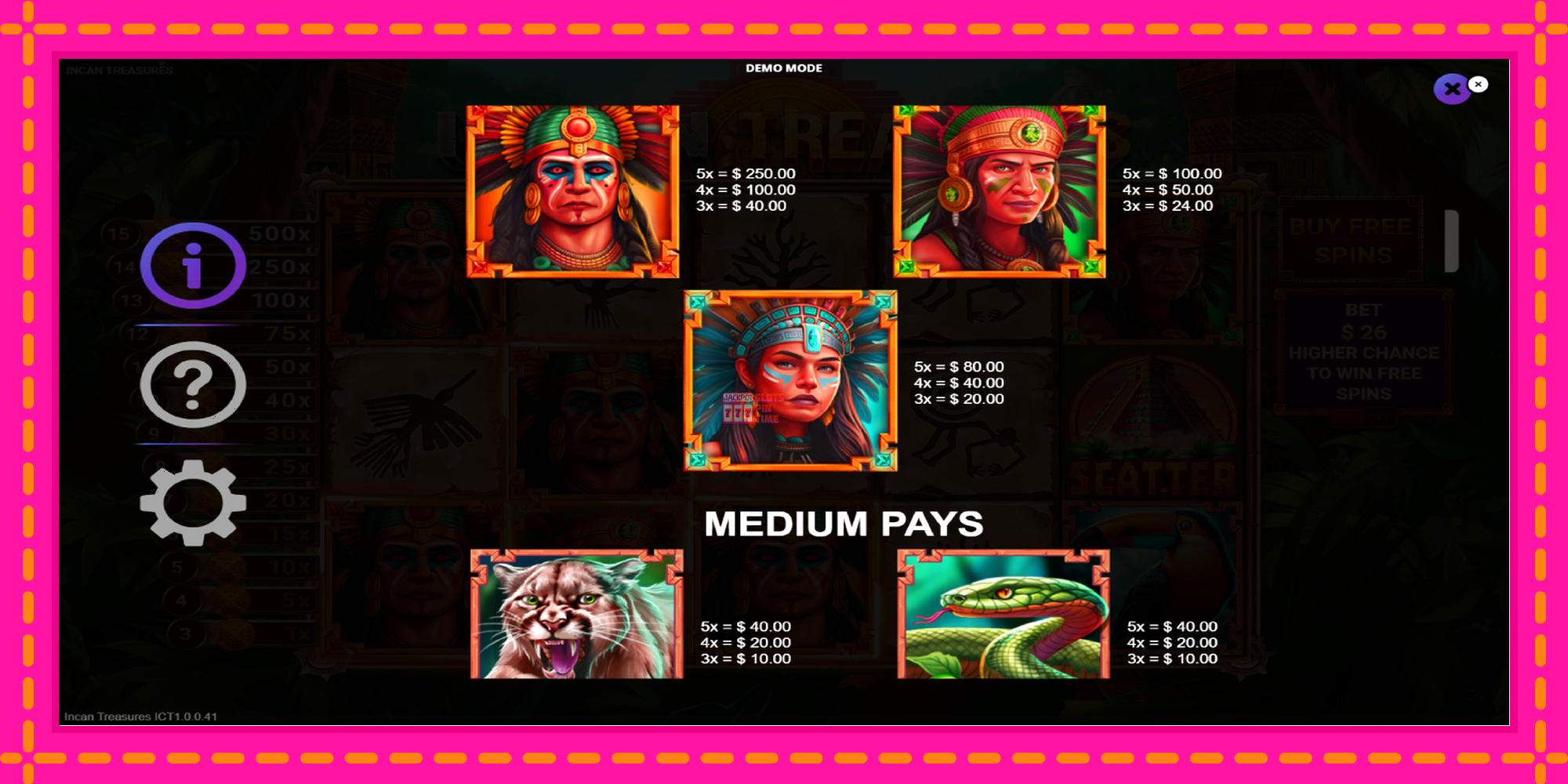 Slot machine Incan Treasures gratuitamente, immagine 6